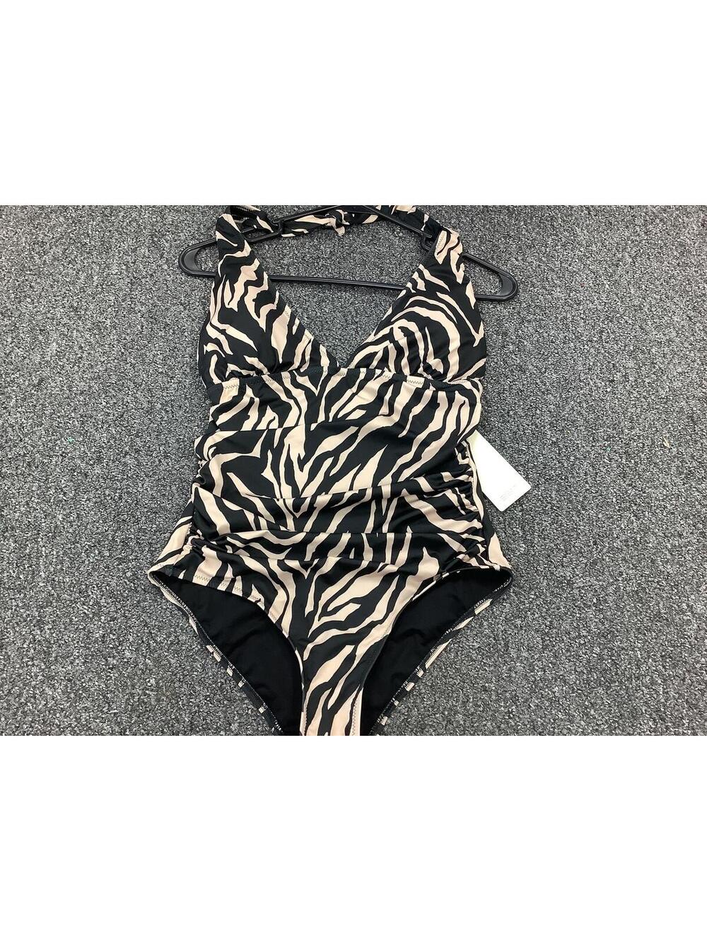 Gottex Zebra Print One-Piece Swimsuit Halter Neck